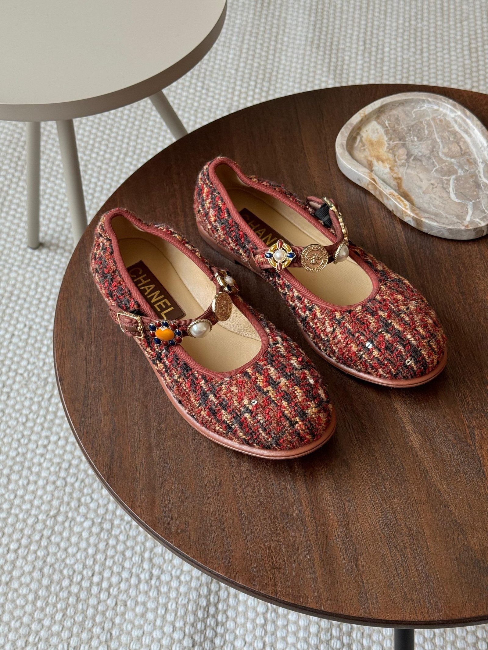 Chanel Mary janes tweed ballet flats