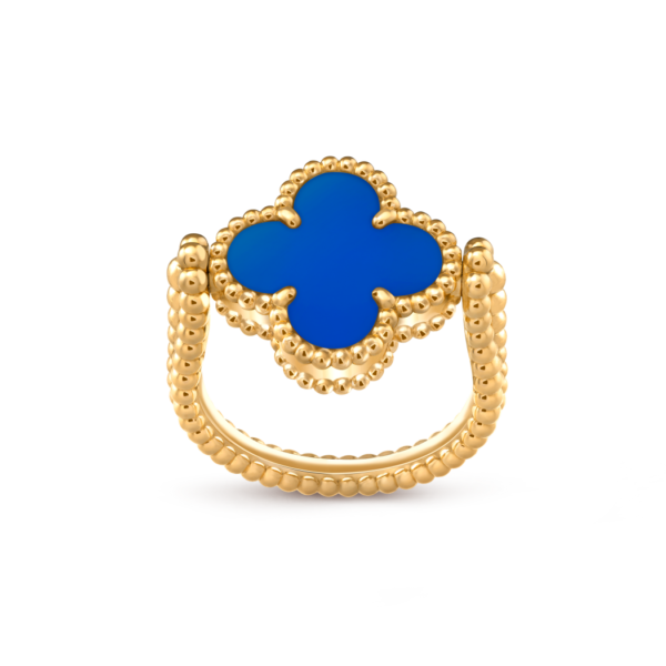 Vintage Alhambra reversible ring 18K yellow gold, Agate, Diamond