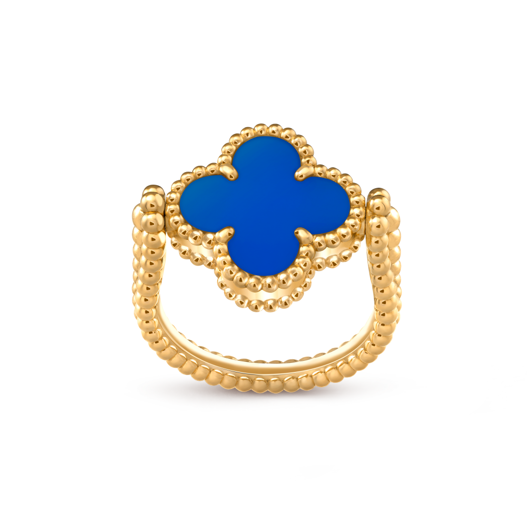 Vintage Alhambra reversible ring 18K yellow gold, Agate, Diamond