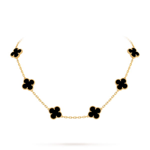 Vintage Alhambra necklace, 10 motifs 18K yellow gold, Onyx  Jewellery