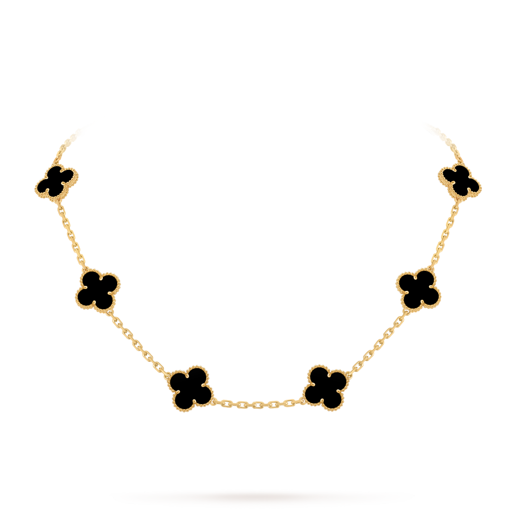 Vintage Alhambra necklace, 10 motifs 18K yellow gold, Onyx  Jewellery